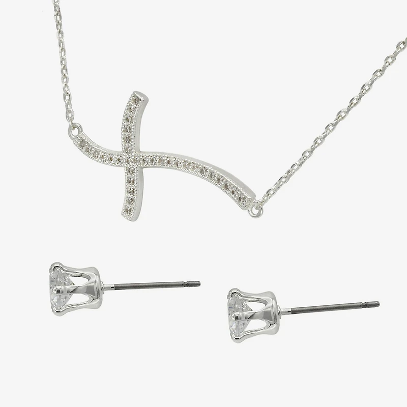 Sparkle Allure Womens Cubic Zirconia Pure Silver Over Brass Cross -pc. Jewelry Set