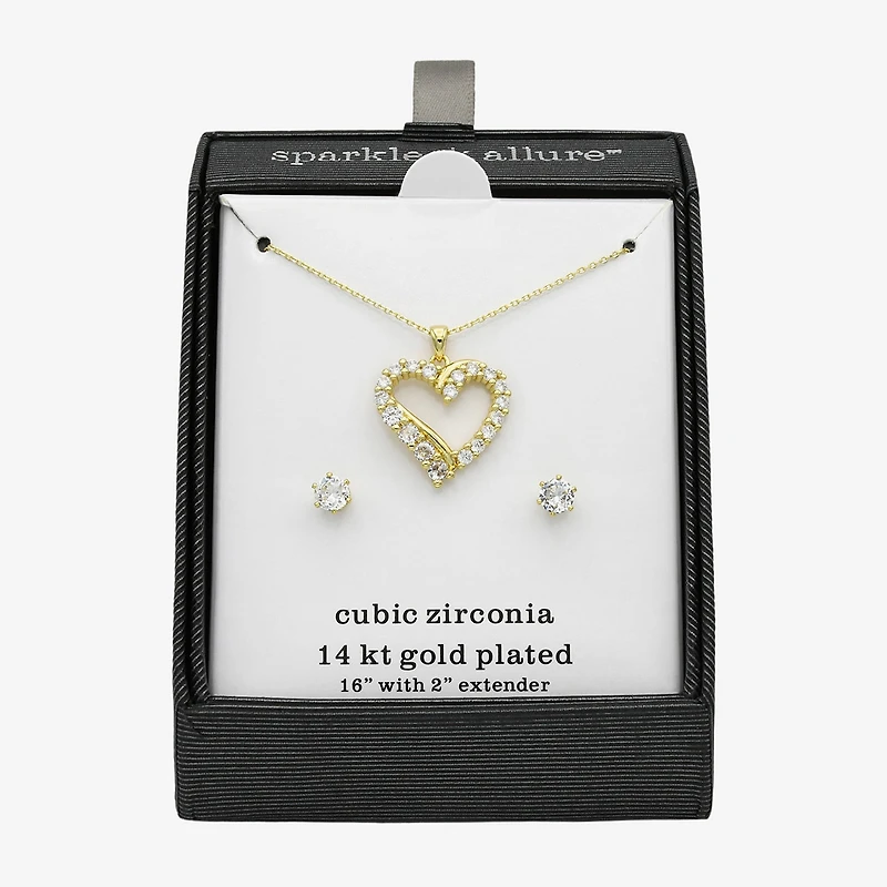 Sparkle Allure Womens Cubic Zirconia 14K Gold Over Brass Heart -pc. Jewelry Set