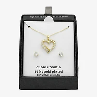 Sparkle Allure Womens Cubic Zirconia 14K Gold Over Brass Heart -pc. Jewelry Set