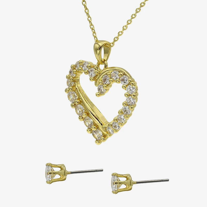 Sparkle Allure Womens Cubic Zirconia 14K Gold Over Brass Heart -pc. Jewelry Set