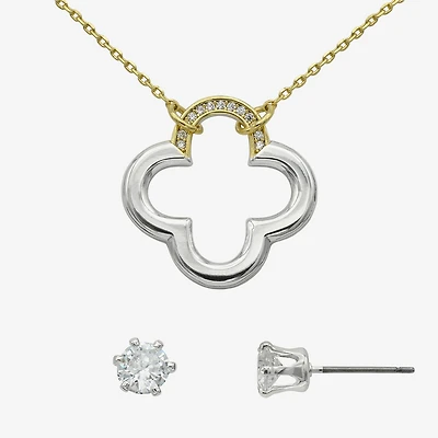 Sparkle Allure Womens Cubic Zirconia 14K Gold Over Brass Pure Silver Over Brass Clover 2-pc. Jewelry Set