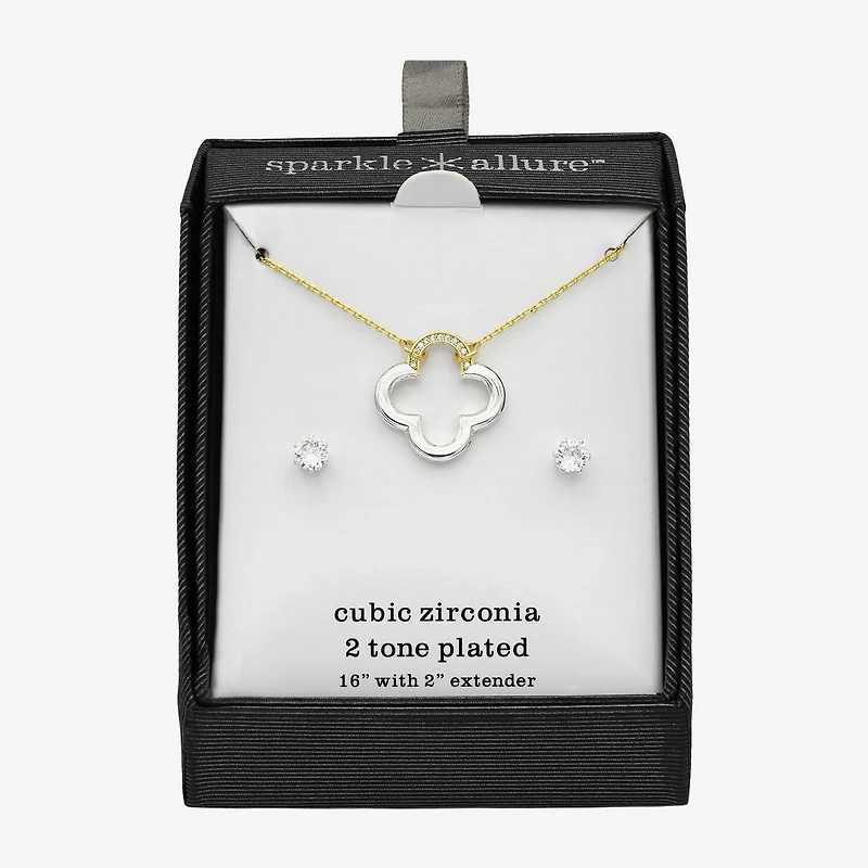 Sparkle Allure Womens Cubic Zirconia 14K Gold Over Brass Pure Silver Over Brass Clover 2-pc. Jewelry Set