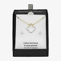 Sparkle Allure Womens Cubic Zirconia 14K Gold Over Brass Pure Silver Over Brass Clover 2-pc. Jewelry Set