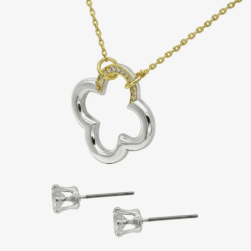 Sparkle Allure Womens Cubic Zirconia 14K Gold Over Brass Pure Silver Over Brass Clover 2-pc. Jewelry Set