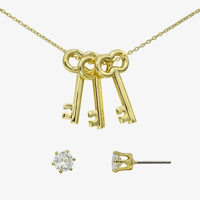 Sparkle Allure Womens Cubic Zirconia 14K Gold Over Brass Keys 2-pc. Jewelry Set