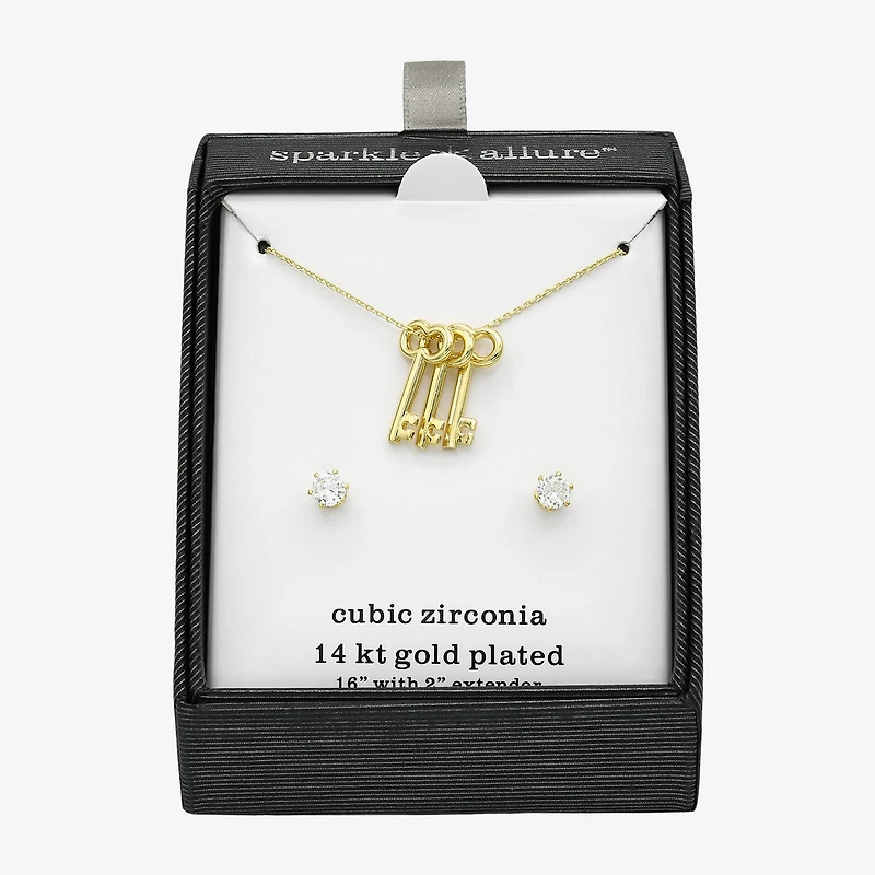 Sparkle Allure Womens Cubic Zirconia 14K Gold Over Brass Keys 2-pc. Jewelry Set