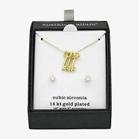 Sparkle Allure Womens Cubic Zirconia 14K Gold Over Brass Keys 2-pc. Jewelry Set