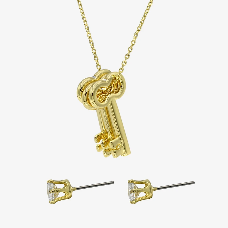 Sparkle Allure Womens Cubic Zirconia 14K Gold Over Brass Keys 2-pc. Jewelry Set