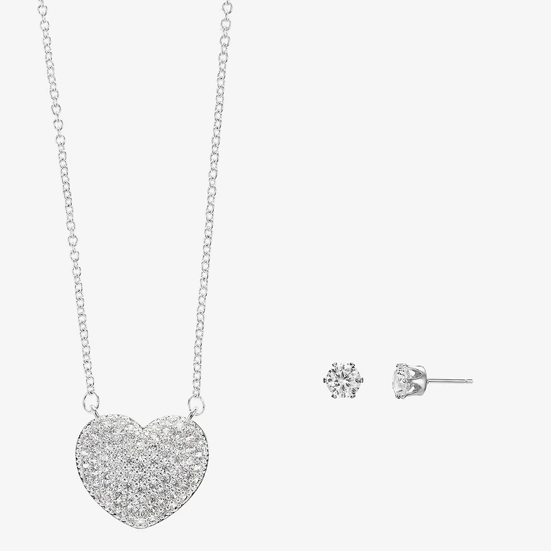 Sparkle Allure Womens Cubic Zirconia Pure Silver Over Brass Heart 2-pc. Jewelry Set