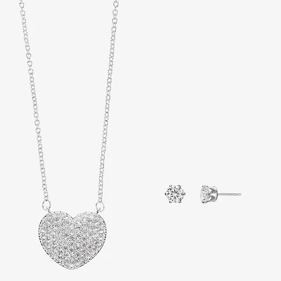 Sparkle Allure Womens Cubic Zirconia Pure Silver Over Brass Heart 2-pc. Jewelry Set