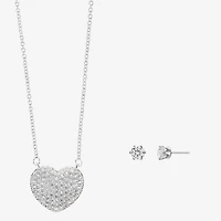 Sparkle Allure Womens Cubic Zirconia Pure Silver Over Brass Heart 2-pc. Jewelry Set