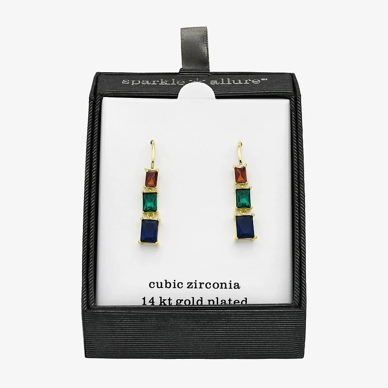 Sparkle Allure Womens Multi Color Cubic Zirconia 14K Gold Over Brass Drop Earrings