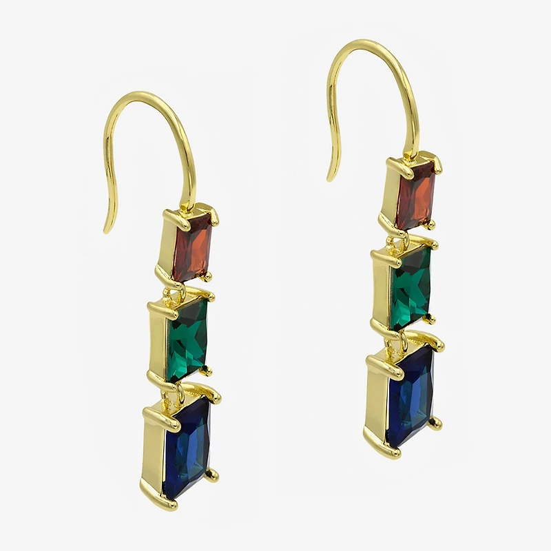 Sparkle Allure Womens Multi Color Cubic Zirconia 14K Gold Over Brass Drop Earrings