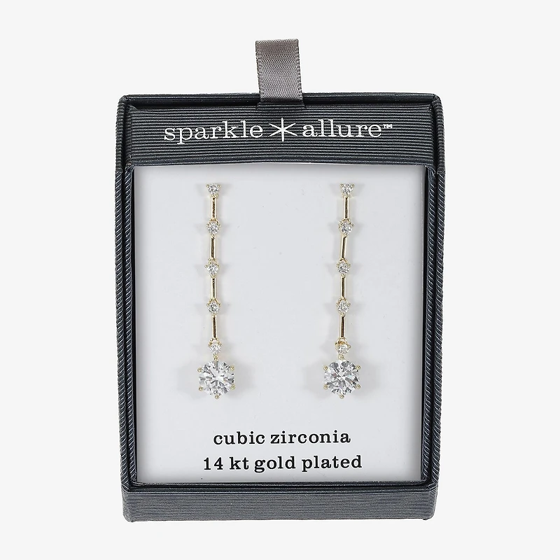 Sparkle Allure Womens Cubic Zirconia 14K Gold Over Brass Round Drop Earrings