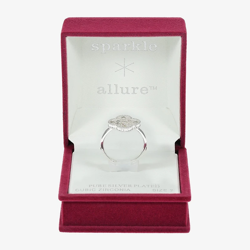 Sparkle Allure Womens Cubic Zirconia Pure Silver Over Brass Clover Cocktail Ring