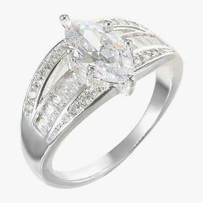 Sparkle Allure Womens Crystal Pure Silver Over Brass Marquise Engagement Ring