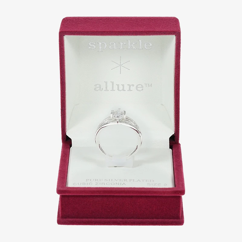 Sparkle Allure Womens Crystal Pure Silver Over Brass Marquise Engagement Ring