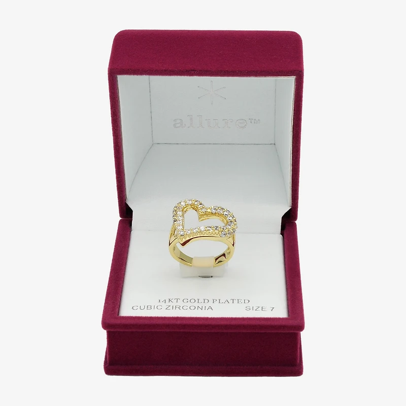 Sparkle Allure Womens 3MM Cubic Zirconia 14K Gold Over Brass Heart Band
