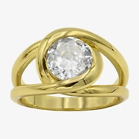 Sparkle Allure Womens Cubic Zirconia 14K Gold Over Brass Round Cocktail Ring