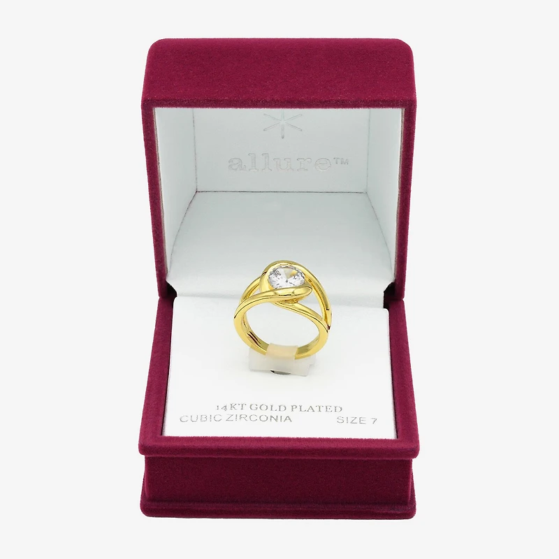 Sparkle Allure Womens Cubic Zirconia 14K Gold Over Brass Round Cocktail Ring