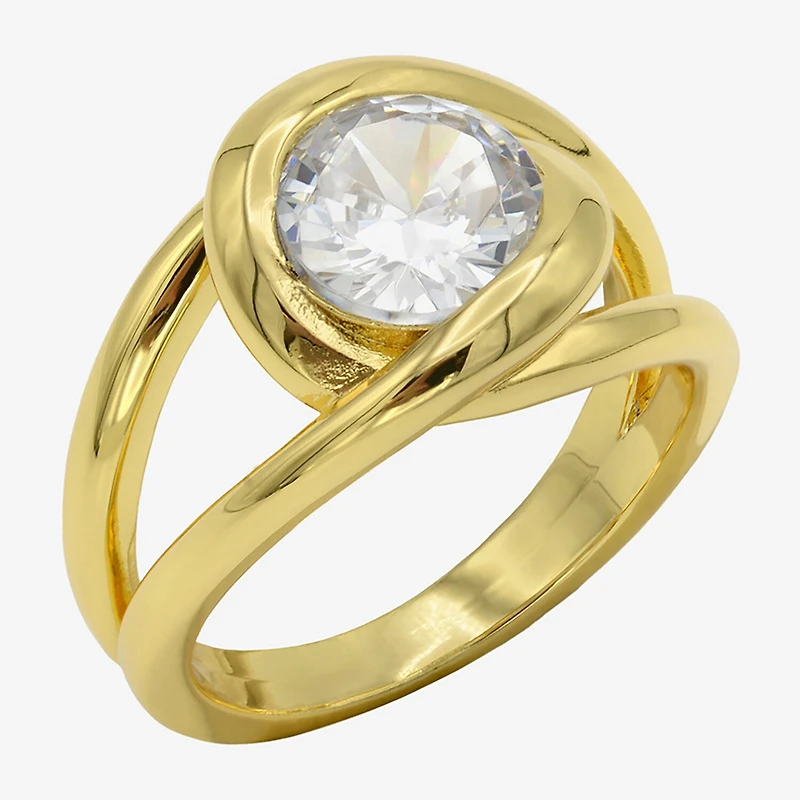Sparkle Allure Womens Cubic Zirconia 14K Gold Over Brass Round Cocktail Ring