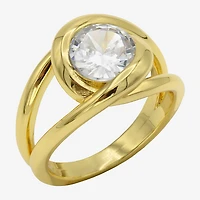 Sparkle Allure Womens Cubic Zirconia 14K Gold Over Brass Round Cocktail Ring