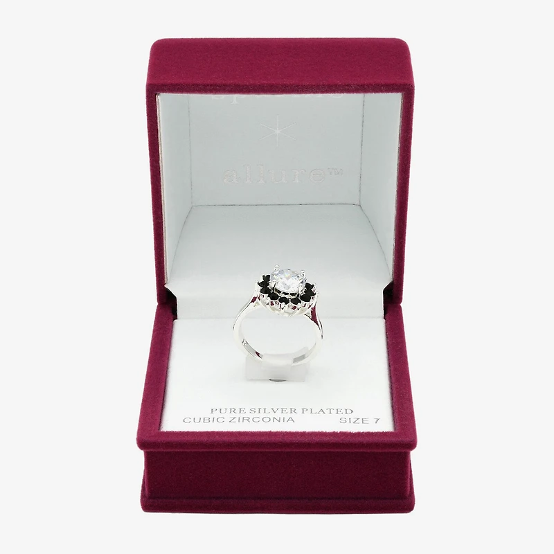 Sparkle Allure Womens Cubic Zirconia Pure Silver Over Brass Flower Cocktail Ring