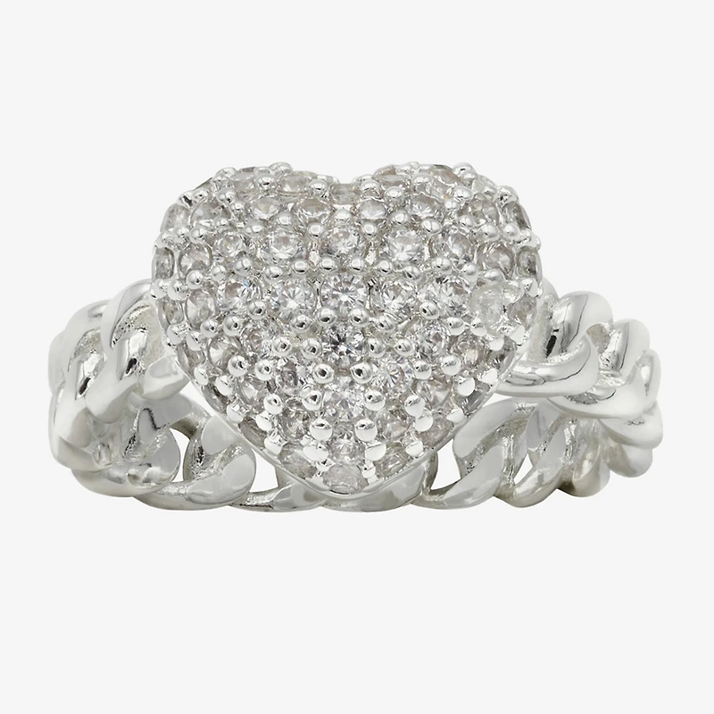 Sparkle Allure Womens Cubic Zirconia Pure Silver Over Brass Heart Cocktail Ring