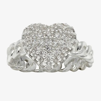 Sparkle Allure Womens Cubic Zirconia Pure Silver Over Brass Heart Cocktail Ring