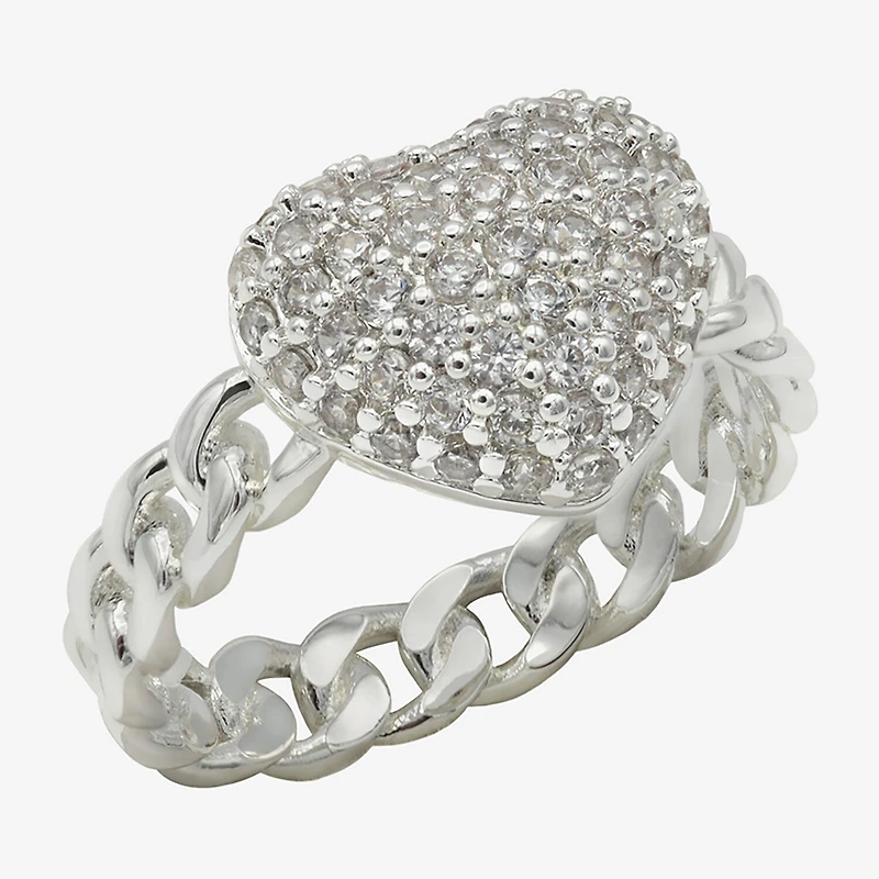 Sparkle Allure Womens Cubic Zirconia Pure Silver Over Brass Heart Cocktail Ring