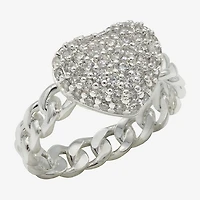 Sparkle Allure Womens Cubic Zirconia Pure Silver Over Brass Heart Cocktail Ring