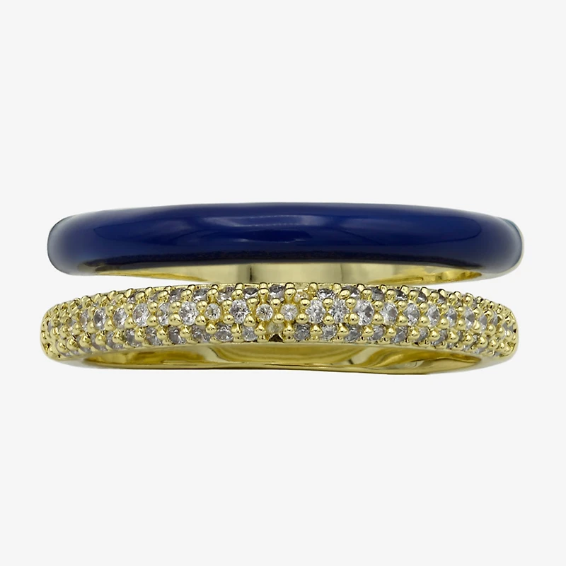 Sparkle Allure Faux Stacked Blue Enamel Womens 6MM Cubic Zirconia 14K Gold Over Brass Band