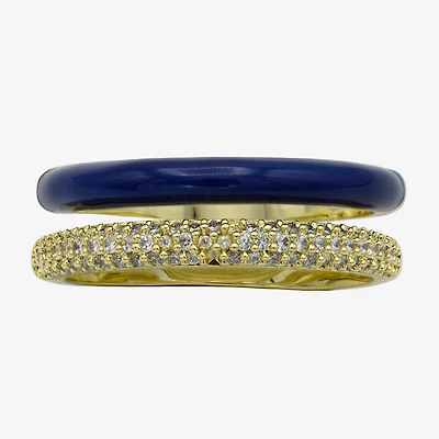 Sparkle Allure Faux Stacked Blue Enamel Womens 6MM Cubic Zirconia 14K Gold Over Brass Band