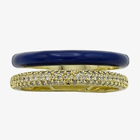 Sparkle Allure Faux Stacked Blue Enamel Womens 6MM Cubic Zirconia 14K Gold Over Brass Band