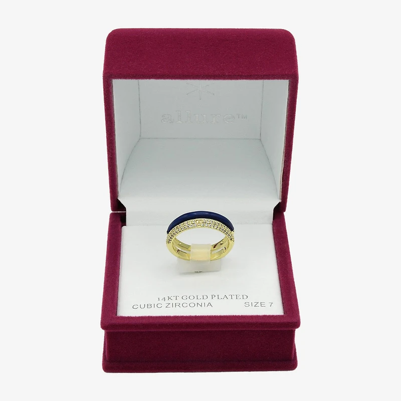 Sparkle Allure Faux Stacked Blue Enamel Womens 6MM Cubic Zirconia 14K Gold Over Brass Band