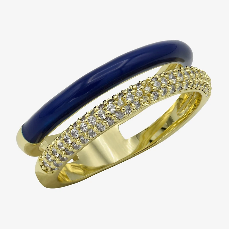 Sparkle Allure Faux Stacked Blue Enamel Womens 6MM Cubic Zirconia 14K Gold Over Brass Band