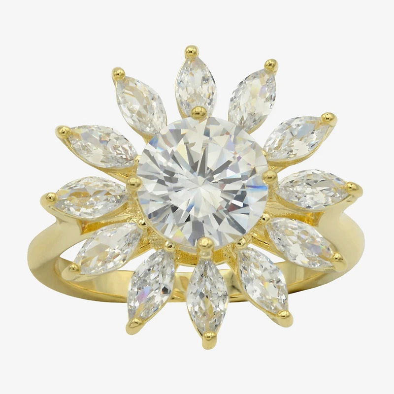 Sparkle Allure Womens Cubic Zirconia 14K Gold Over Brass Flower Cocktail Ring