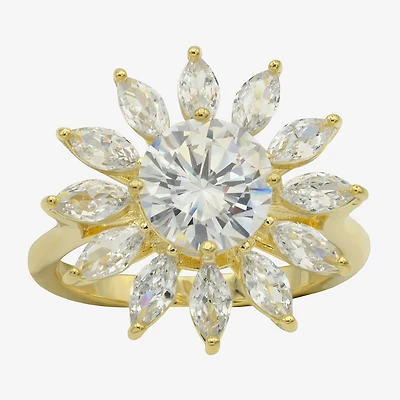 Sparkle Allure Womens Cubic Zirconia 14K Gold Over Brass Flower Cocktail Ring