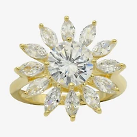 Sparkle Allure Womens Cubic Zirconia 14K Gold Over Brass Flower Cocktail Ring