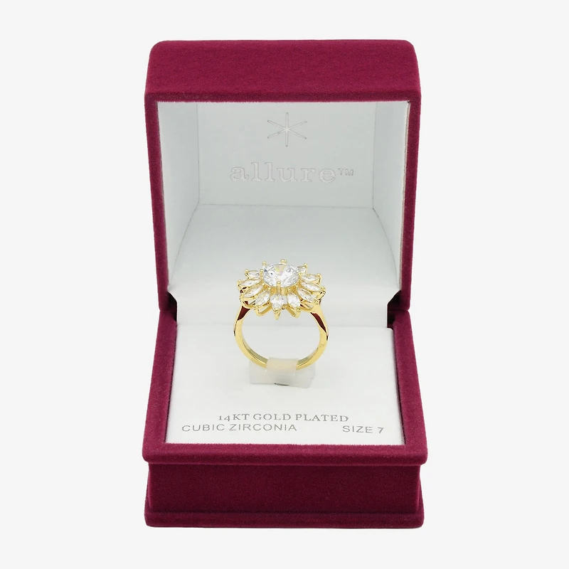 Sparkle Allure Womens Cubic Zirconia 14K Gold Over Brass Flower Cocktail Ring