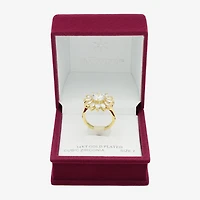 Sparkle Allure Womens Cubic Zirconia 14K Gold Over Brass Flower Cocktail Ring