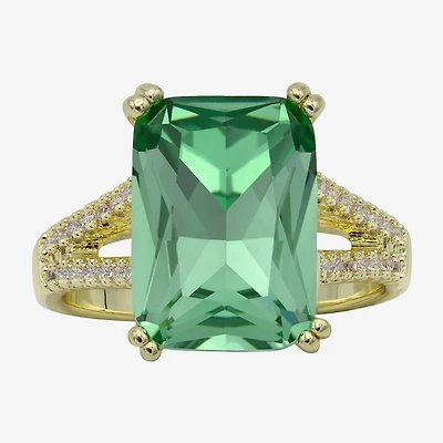 Sparkle Allure Womens Green Crystal 14K Gold Over Brass Cocktail Ring