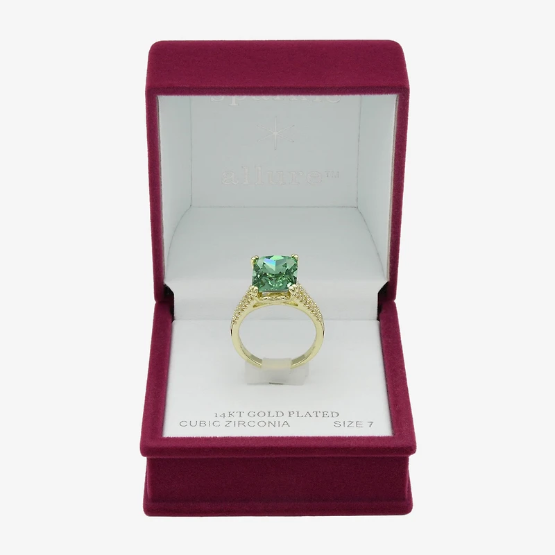 Sparkle Allure Womens Green Crystal 14K Gold Over Brass Cocktail Ring