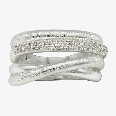 Sparkle Allure Womens 4MM Cubic Zirconia Pure Silver Over Brass Bypass Band