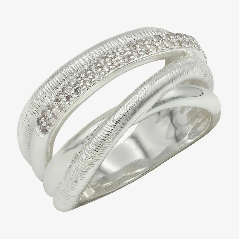 Sparkle Allure Womens 4MM Cubic Zirconia Pure Silver Over Brass Bypass Band