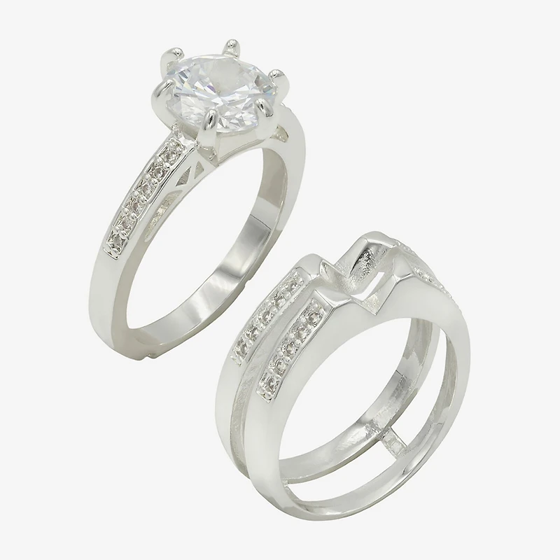 Sparkle Allure Womens Cubic Zirconia Pure Silver Over Brass Round Engagement Ring