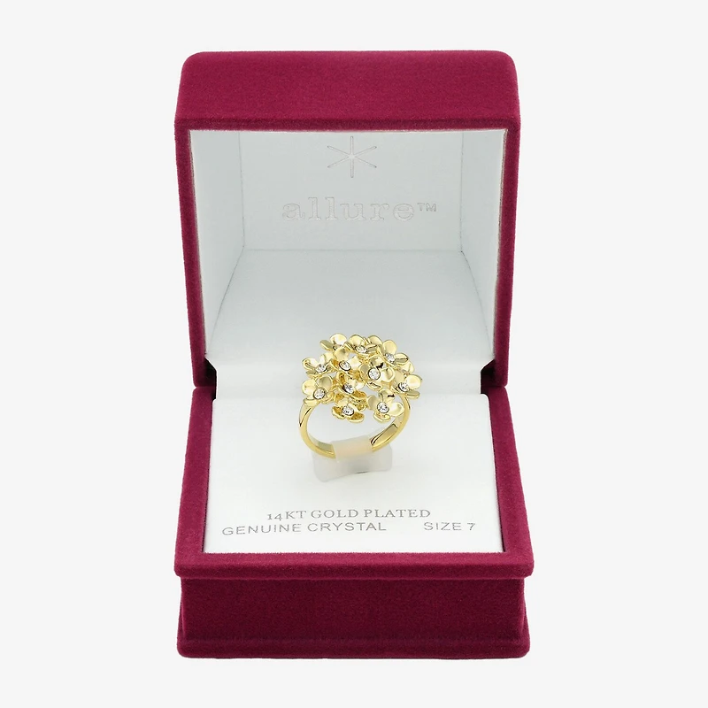 Sparkle Allure Womens Crystal 14K Gold Over Brass Flower Cluster Cocktail Ring