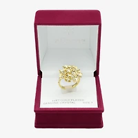 Sparkle Allure Womens Crystal 14K Gold Over Brass Flower Cluster Cocktail Ring