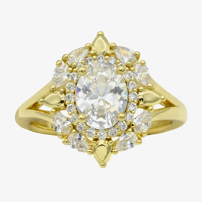 Sparkle Allure Womens Cubic Zirconia 14K Gold Over Brass Oval Cluster Cocktail Ring