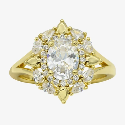 Sparkle Allure Womens Cubic Zirconia 14K Gold Over Brass Oval Cluster Cocktail Ring
